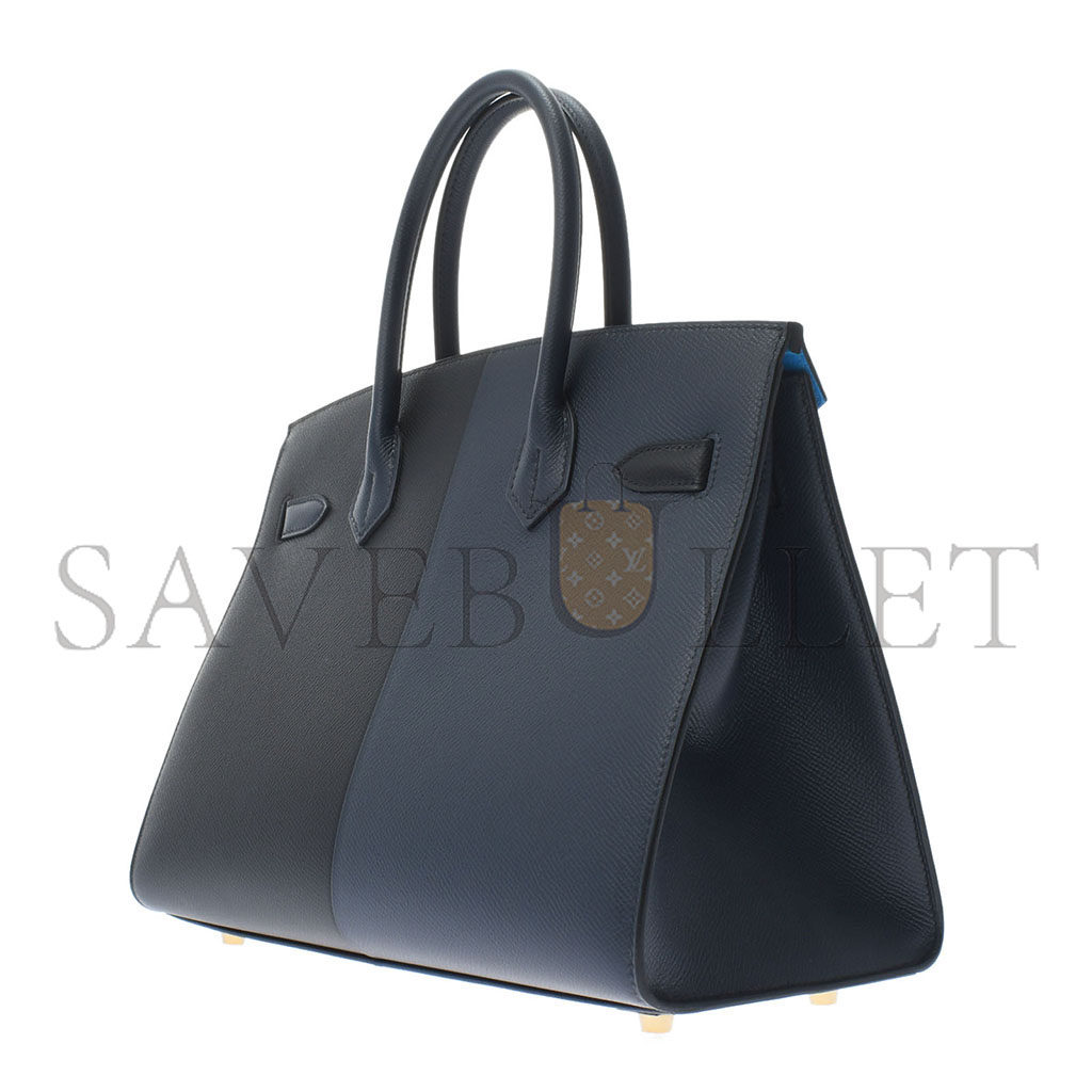H**mes master birkin 25 epsom black and midnight blue with florida blue interior gold buckles h028367cc01 (25*18*13cm)
